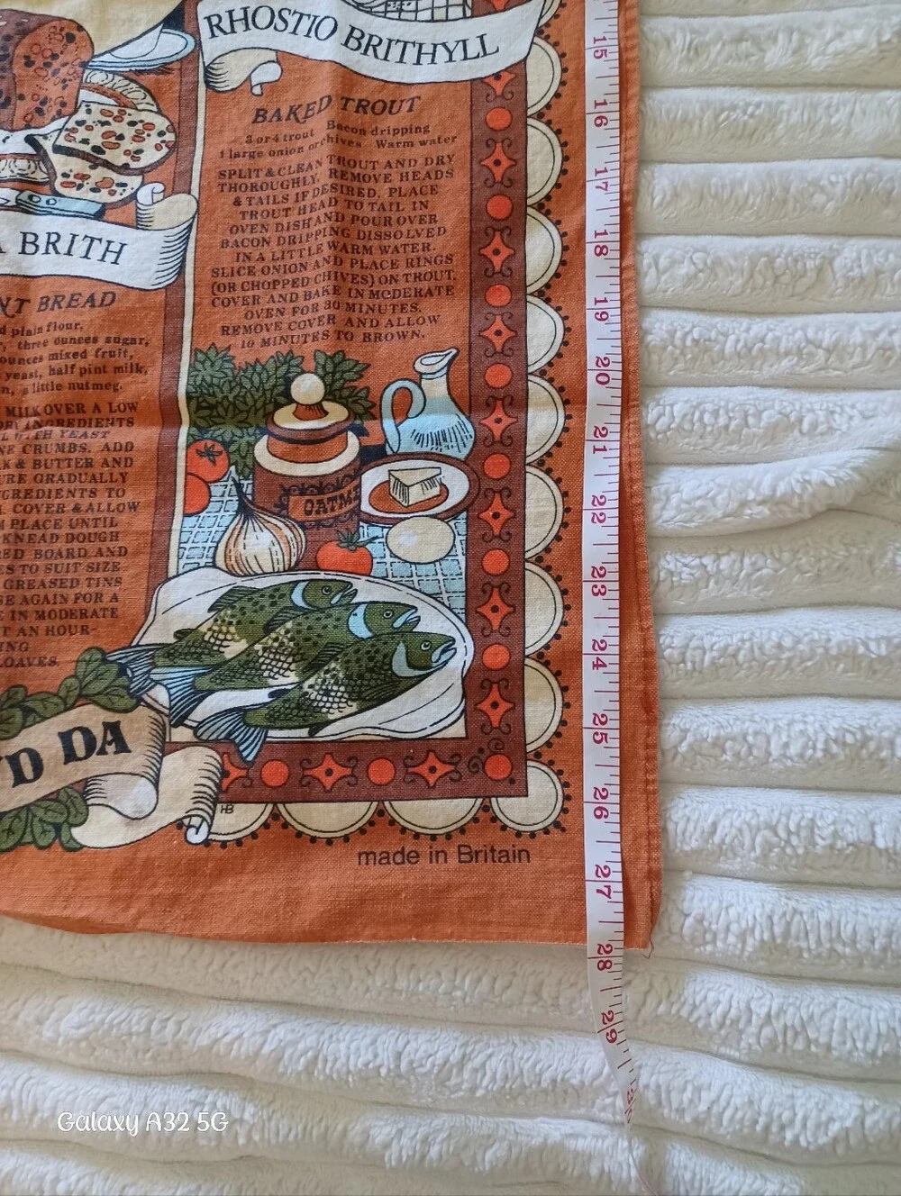 Vintage Traditional Welsh Recipes Cotton Tea Towel Orange Multicolor